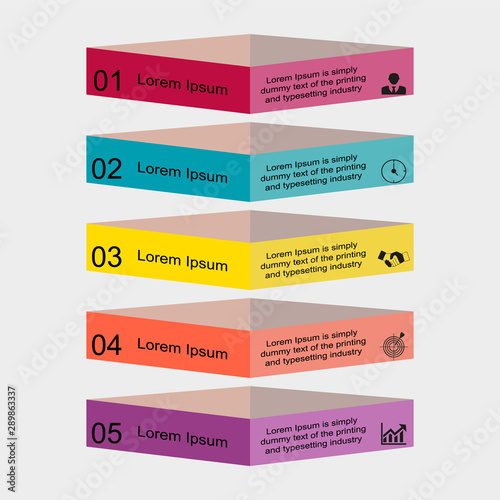 Business data visualization, infographics. Scheme of the process of elements with 3D objects, with icons for business, numbers, text, project. Business vector for presentation