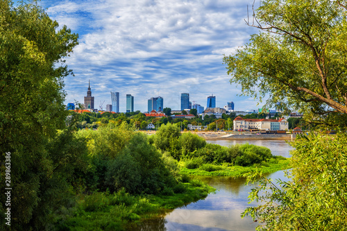 River View of Warsaw Skyline In Poland