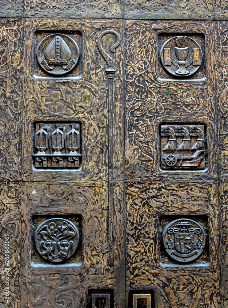 The detail of decorative entrance door to The Bishop's residence in Linz (Bischofshof), Austria