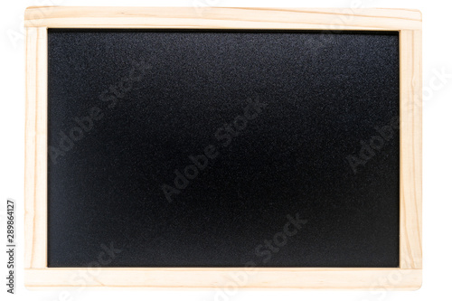 Blank chalkboard with wooden frame isolated on white