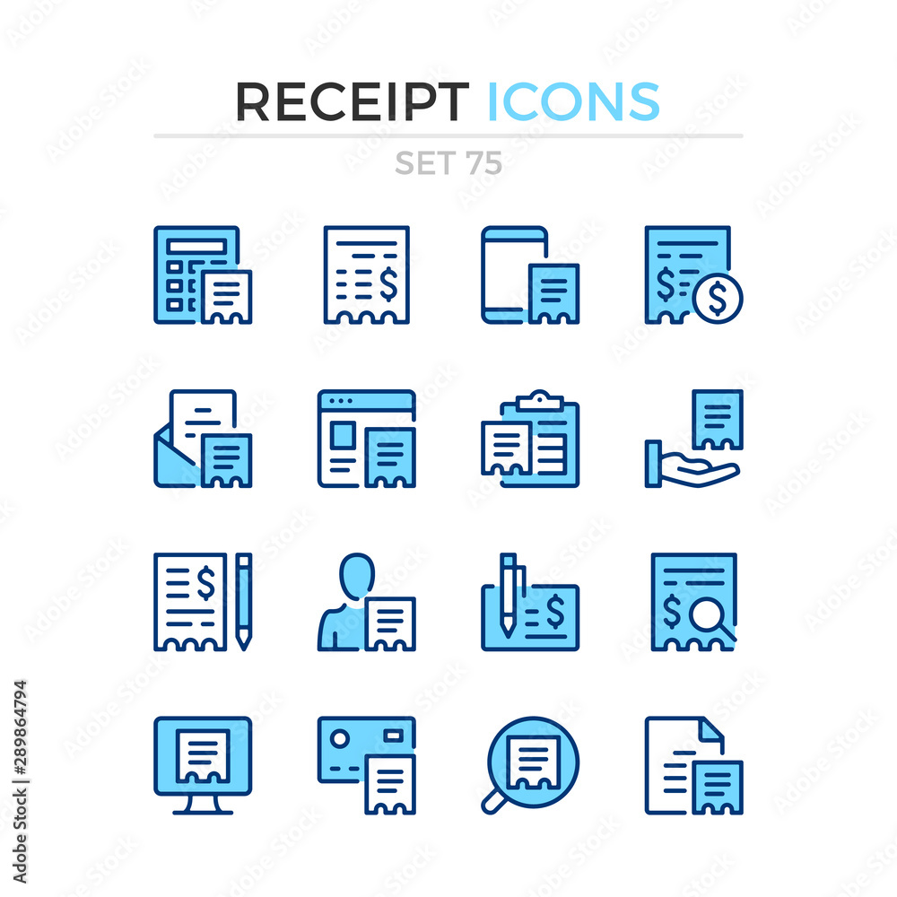 Receipt icons. Vector line icons set. Premium quality. Simple thin line design. Modern outline symbols collection, pictograms. Receipt icons. Vector line icons set. Premium quality. Simple thin line design. Modern outline symbols collection, pictograms.