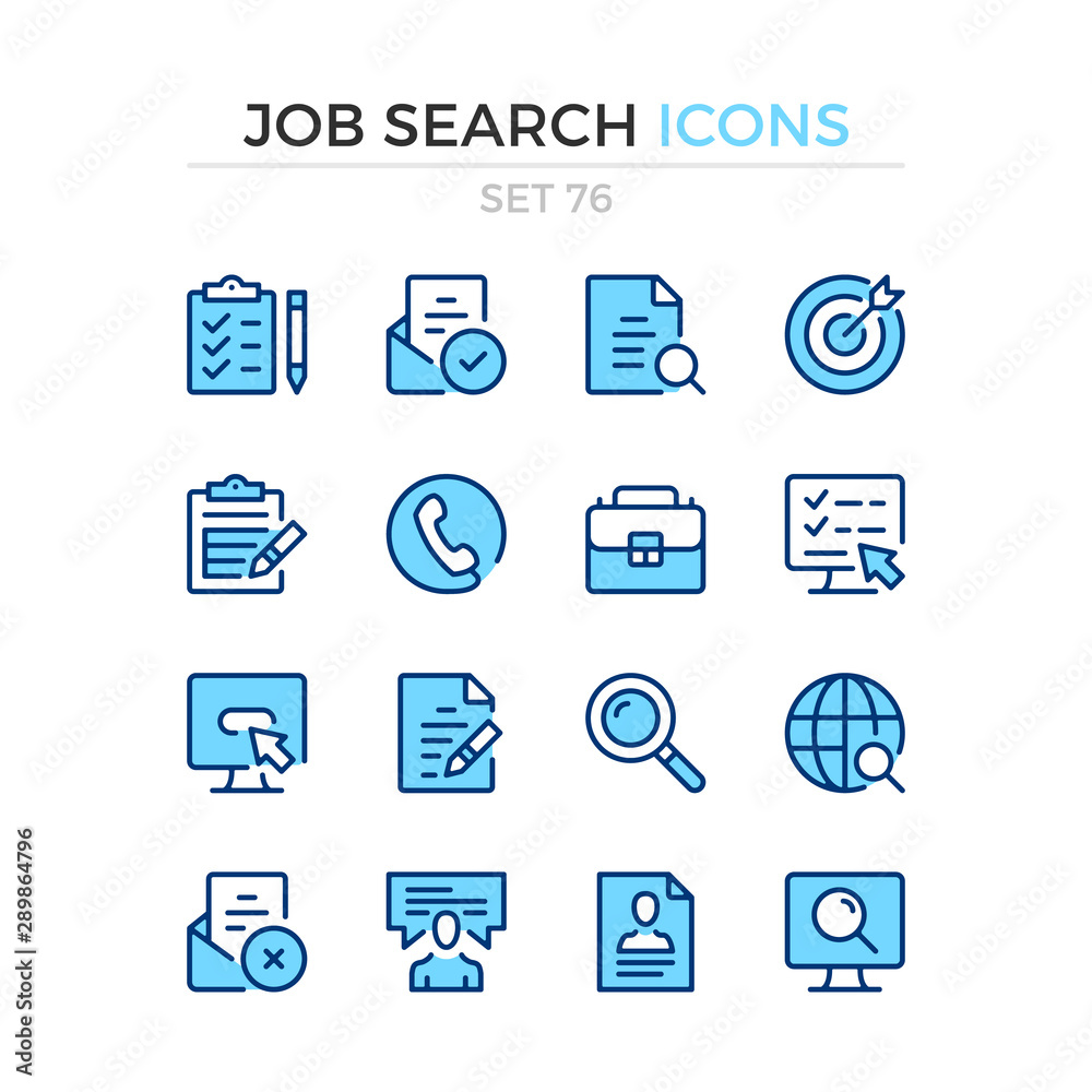 Job search icons. Vector line icons set. Premium quality. Simple thin line design. Modern outline symbols collection, pictograms. Job search icons. Vector line icons set. Premium quality. Simple thin line design. Modern outline symbols collection, pictograms.