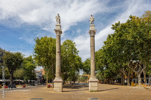 Roman columns at Alameda de Hercules in Seville, Spain