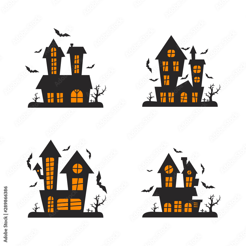 Set of Castle for Halloween Design Vector isolated. Happy Halloween Template Illustration