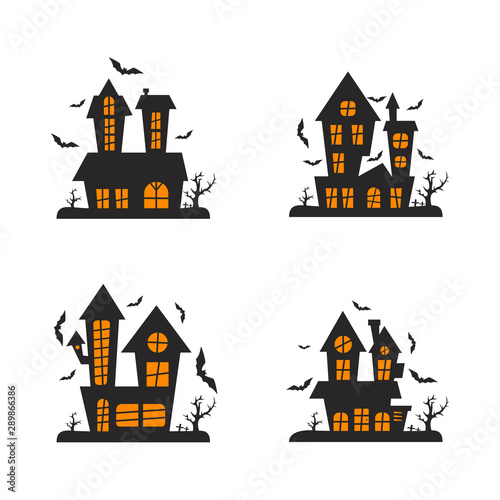 Set of Castle for Halloween Design Vector isolated. Happy Halloween Template Illustration