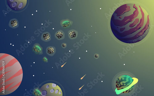space background with abstract shape  planets and asteroids. For web design  banner. space exploring. vector illustration
