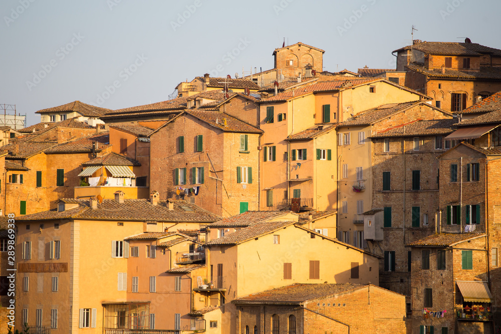 Closeup of Siena buildings, Tuscany, Italy.