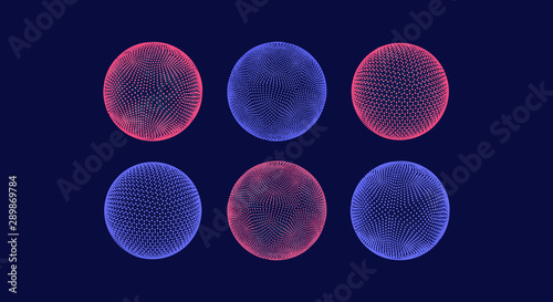 The sphere consisting of points. Global digital connections. Technology concept. Array with dynamic particles. 3D grid design. Vector illustration for science and technology.
