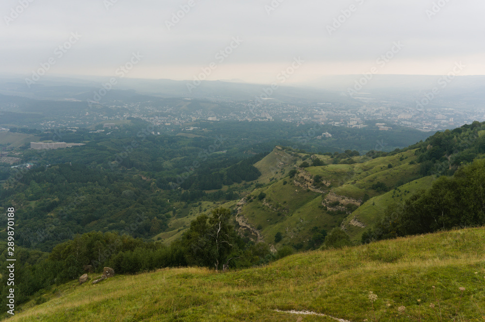 Fototapeta premium MouGreen lawn grass landscape in the caucasus mountains near kislowodsk, raw original picture