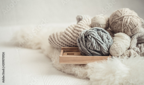 Fotografija cozy background Wallpaper with the yarn for knitting.