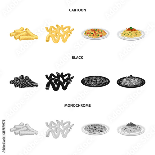 Isolated object of pasta and carbohydrate logo. Set of pasta and macaroni stock vector illustration.