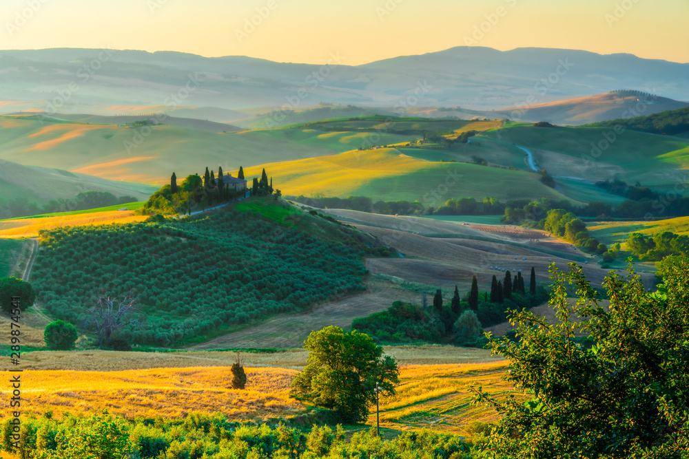Landscape with Podere Belvedere in Tuscany, Italy, Summer