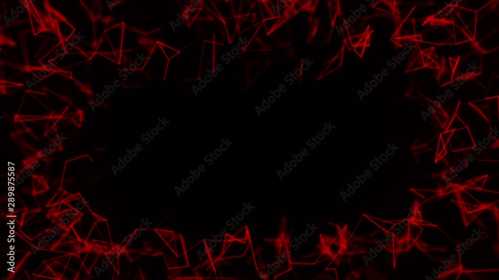 abstract constellation network background. Digital geometric structure with red lines and dots connected. Frame with copy space for text on black. Seamless loop 4K. abstract constellation network background. Digital geometric structure with red lines and dots connected. Frame with copy space for text on black. Seamless loop 4K.