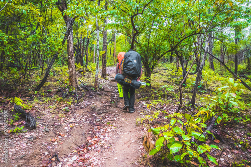 Doi Luang Tak, Tak Province, Thailand. AUGUST 31,2019: Hikers are trekking to the rain forest at Doi Luang Tak