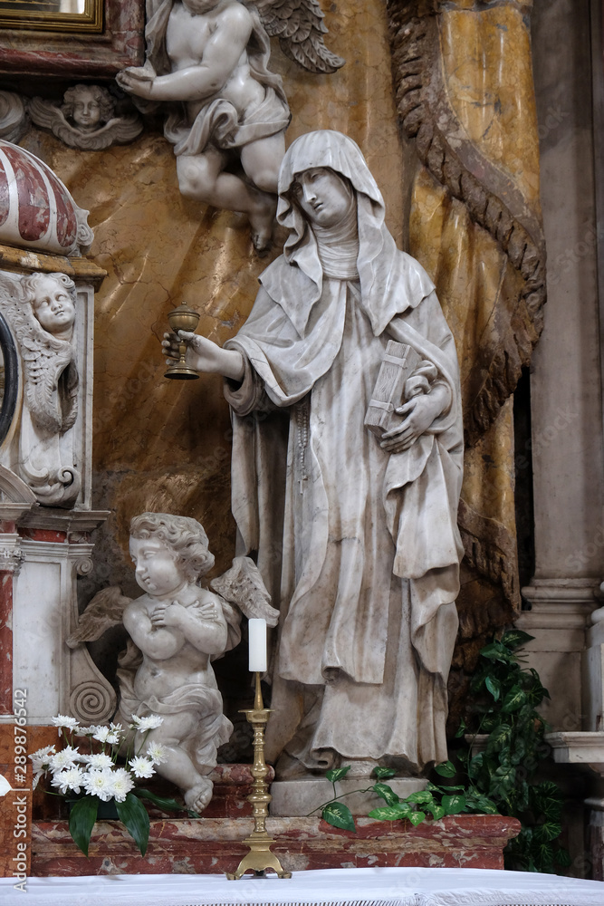 Saint Clare of Assisi, statue on the High Altar in the Catholic Church of the Saint Clare in Kotor, Montenegro