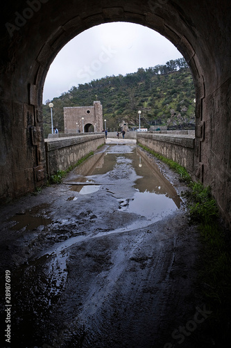 Reservoir J   ndula  tunnel excavated in the mountain of granite and slate in the reservoir of Jandula  Jaen  Spain