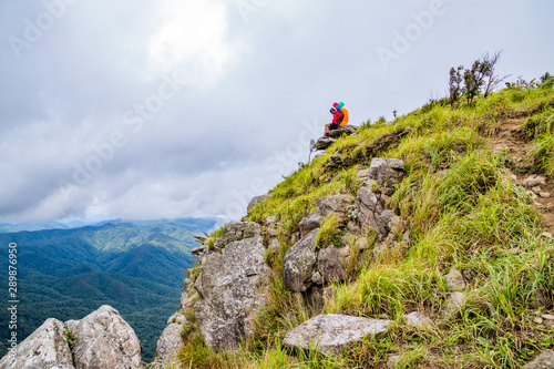 Doi Luang Tak, Tak Province, Thailand. AUGUST 31,2019: Hikers are sitting and happy to the rain forest at Doi Luang Tak,Tak Province,Thailand.