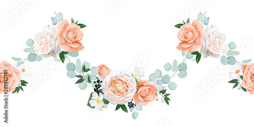 Seamless wedding border with pastel roses