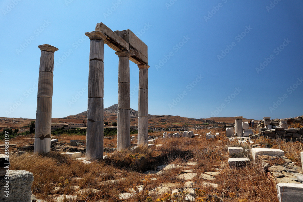 The archaeological ruins on the island of Delos, Greek Islands