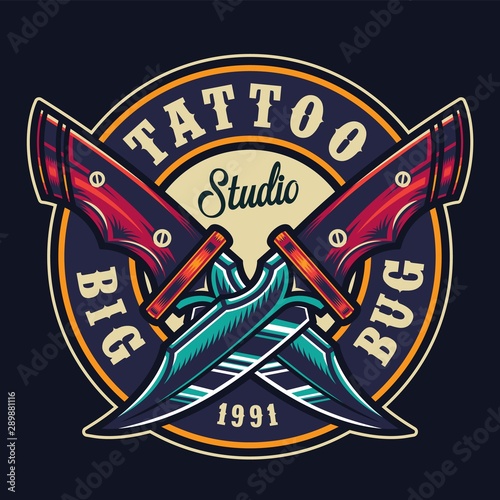 Colorful tattoo studio round print