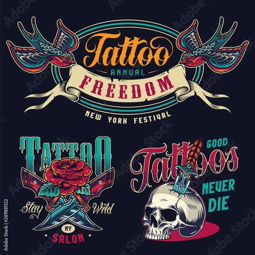 Vintage tattoo salon colorful prints