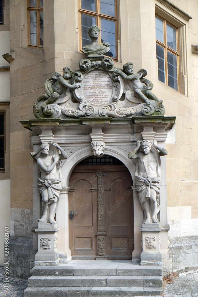 An ornate doorway in Rothenburg ob der Tauber, Germany