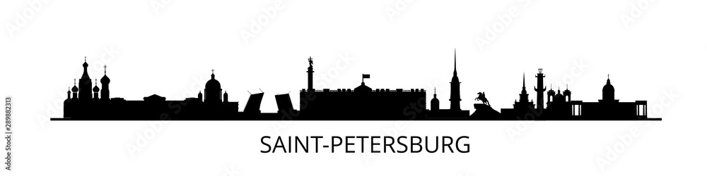 Panorama of Saint Petersburg flat style vector illustration. Petersburg architecture. Cartoon Russia symbols and objects.