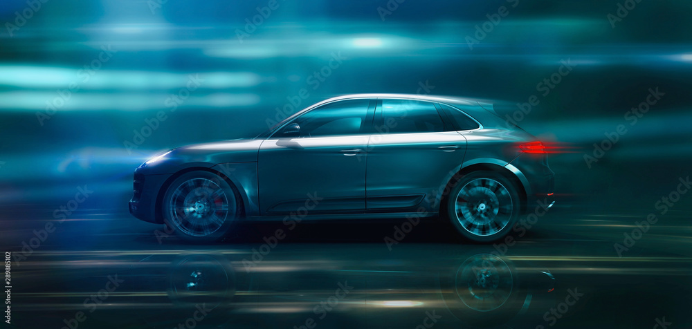 High speed modern SUV in motion (3D Illustration) High speed modern SUV in motion (3D Illustration)