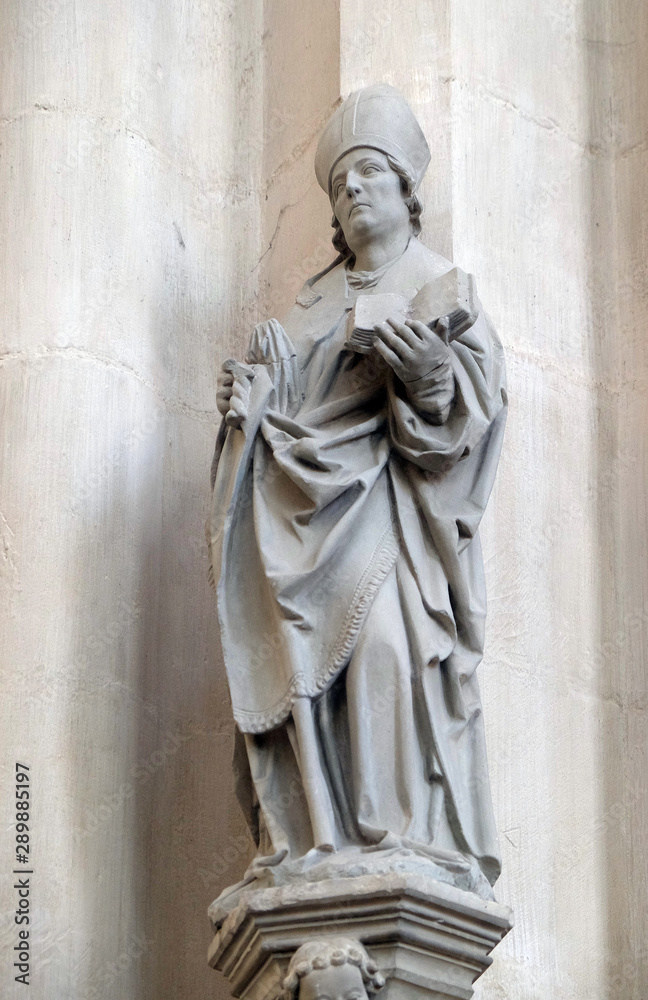 Statue of Saint in St James Church in Rothenburg ob der Tauber, Germany