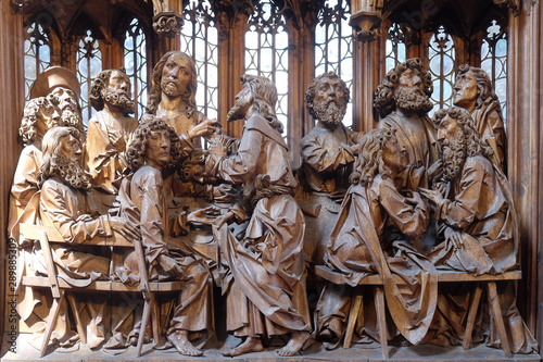 Last Supper, altar of the Holy Blood in St James Church in Rothenburg ob der Tauber, Germany photo