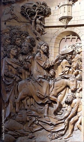 Entry of Christ into Jerusalem, altar of the Holy Blood in St James Church in Rothenburg ob der Tauber, Germany