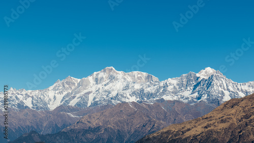 Natural beauty of Uttarakhand with snow covered mountains in Chopta Valley