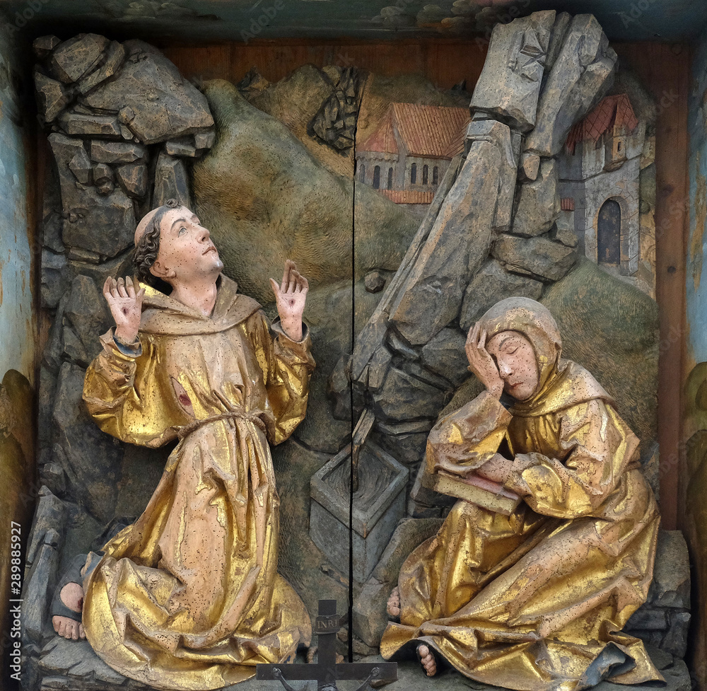 Saint Francis of Assisi Receiving the Stigmata. Saint Francis Altar in the Franciscan Church in Rothenburg ob der Tauber, Bavaria, Germany