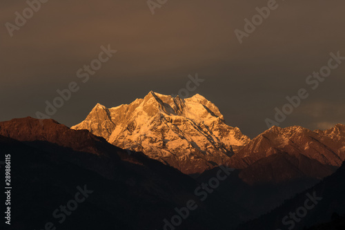 Natural beauty of Uttarakhand with snow covered mountains in Chopta Valley photo