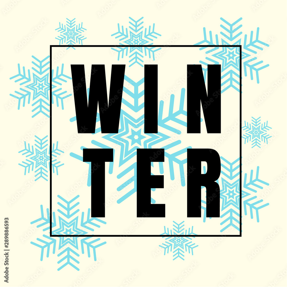 Winter Frame Design Label with Snowflake. Winter background. Banner, Symbol and Space for your text. Vector illustration icon