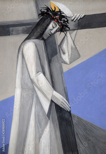 2nd Stations of the Cross, Jesus is given his cross, Church of the Holy Trinity in Gemunden am Main, Bavaria, Germany