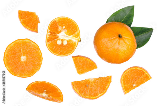 Sliced of tangerine isolated on white  top view