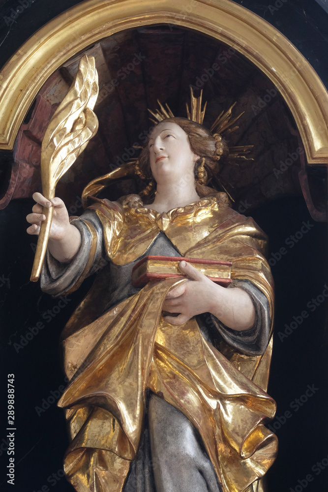 Saint Agatha, altar statue in the church of St. Agatha in Schmerlenbach, Germany