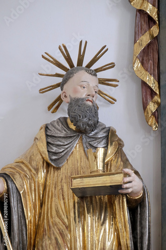 Saint Benedict, altar statue in the church of St. Agatha in Schmerlenbach, Germany photo