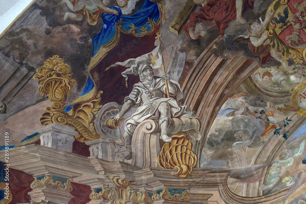 Fototapeta premium Saint Florian, fresco in the church of Assumption in Samobor, Croatia