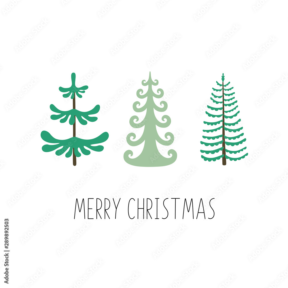 Merry christmas. Set of Christmas trees. Ideal for xmas greeting card or holiday poster. Merry christmas. Set of Christmas trees. Ideal for xmas greeting card or holiday poster.