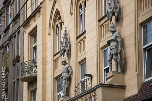 Building with knights in Lviv, Ukraine