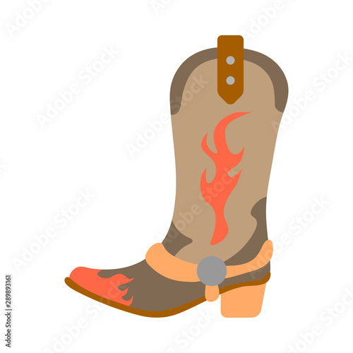 Vector illustration color icon with simplified leather cowboy boots. Wild west cowboy authentic symbol. Background american folkloric decoration ethnic vintage object. Equipment for rodeos and working