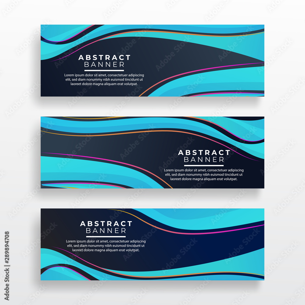 Fototapeta premium Blue wavy shape horizontal web banner template bundle. Web element resource