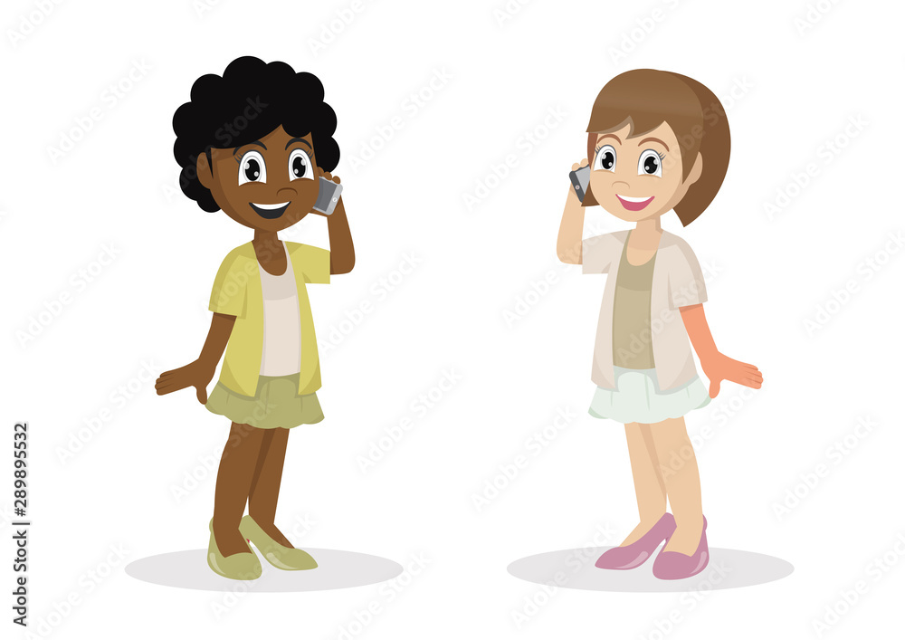 Cartoon character, Girl on smartphone. Cartoon character, Girl on smartphone.