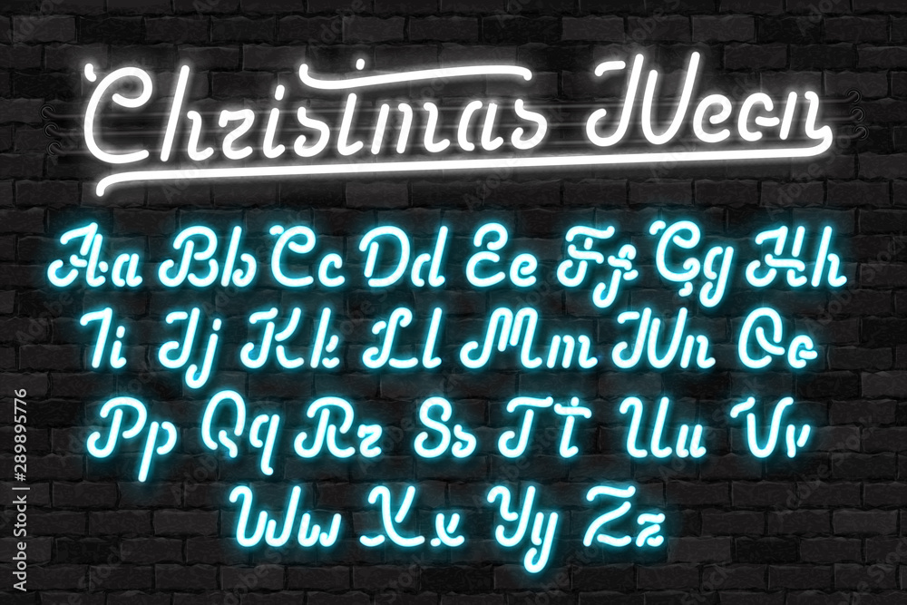 Φωτογραφία Vector realistic isolated neon sign of Christmas Neon alphabet font for template decoration and invitation covering on the wall background