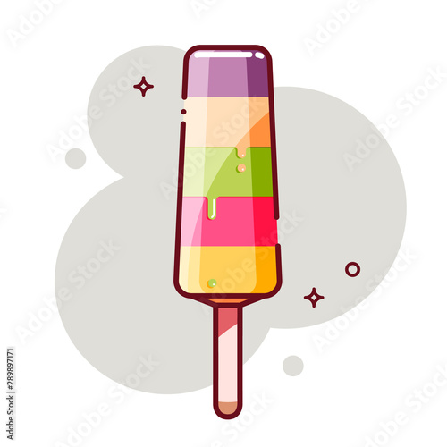 Popsicle ice cream. Flat cartoon style. Isolated fast food icon for poster, web design, banner, logo or badge. Colorful vector illustration.