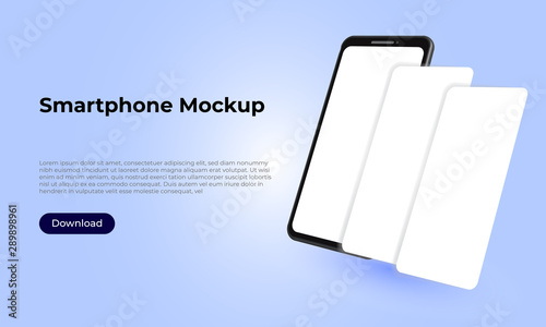Rotated triple 3d smartphone mockup template for application presentation