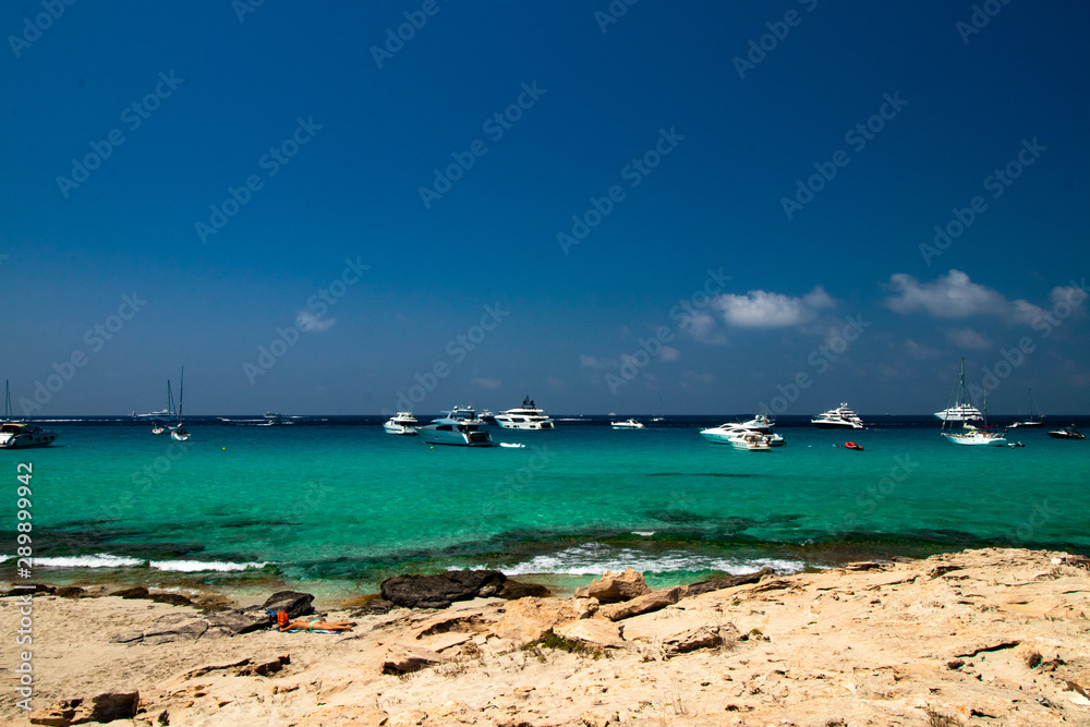 boats on the beach Formentera from Island Formentera