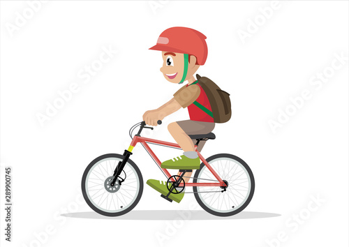 Teen kid school boy cycling on bicycle.